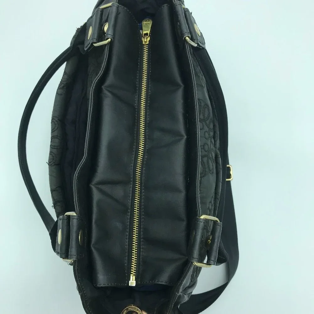 Petunia Pickle Bottom Black Quilted Floral-Embossed Diaper Bag